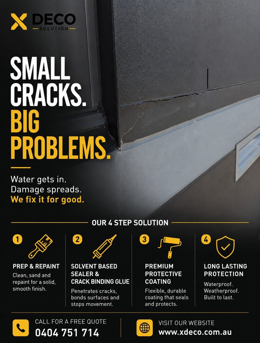 Small cracks on rendered facade causing water damage